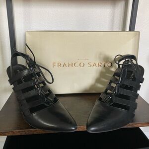 Franco Sarto Black Strappy Lace-Up Pointed Toe Heels